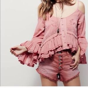 Free People Ruffle Cold Shoulder Top